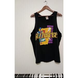 Vintage 80's JAZZERCISE Black Tank Top Shirt XL Dance Fitness Exercise RARE